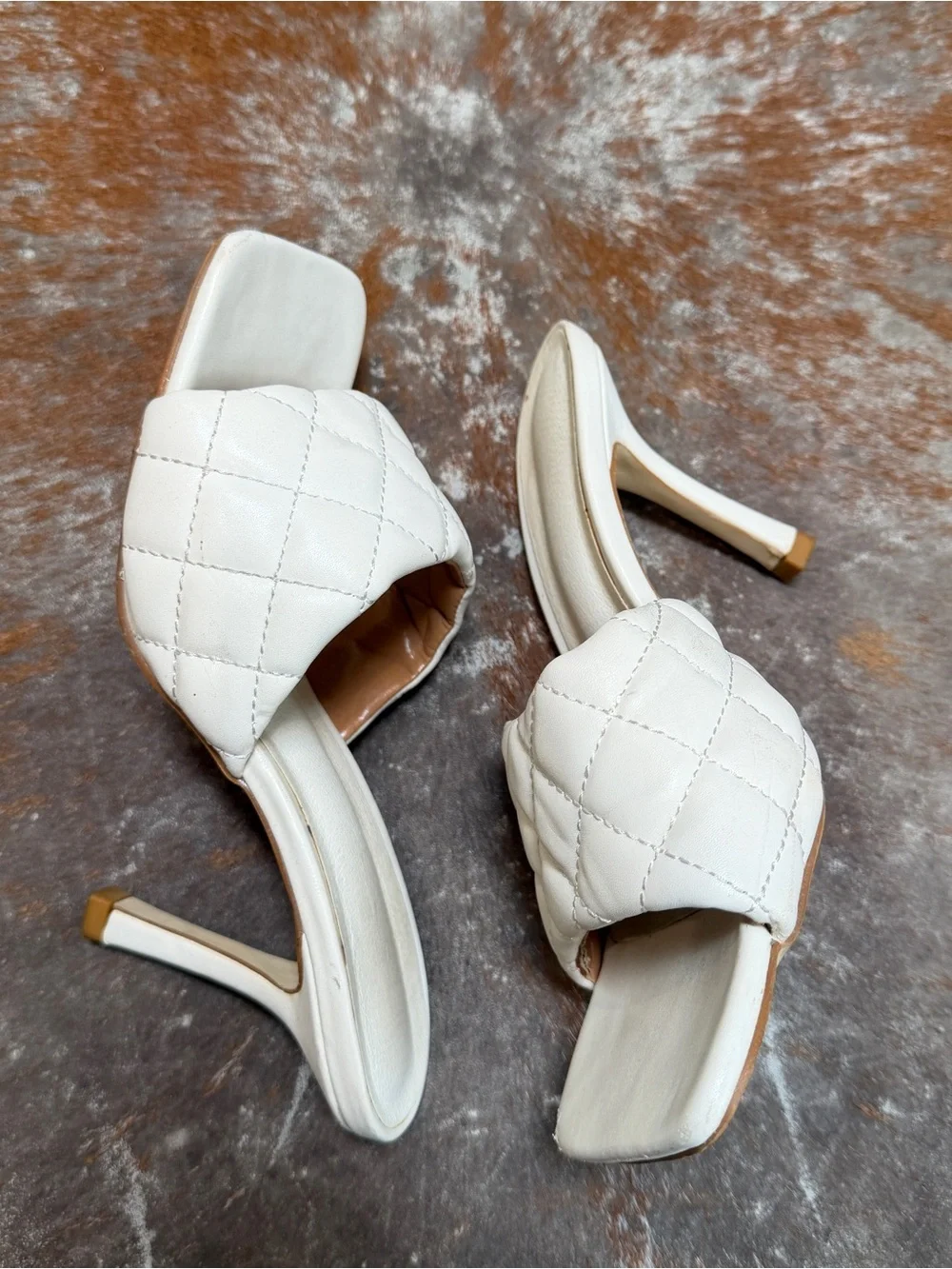 White Quilted Slide Heels - Women's Fashion Mule